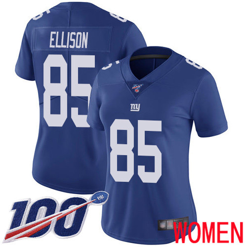Women New York Giants #85 Rhett Ellison Royal Blue Team Color Vapor Untouchable Limited Player 100th Season Football NFL Jersey